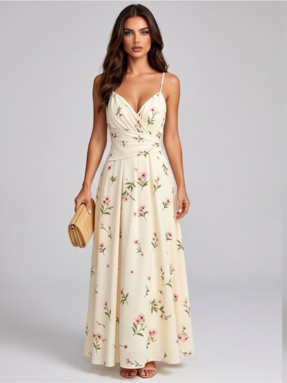 Spaghetti Strap Maxi Dress with Delicate Floral Print
